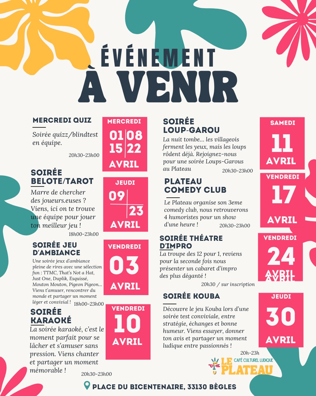 Affiche du programme du mois du Plateau